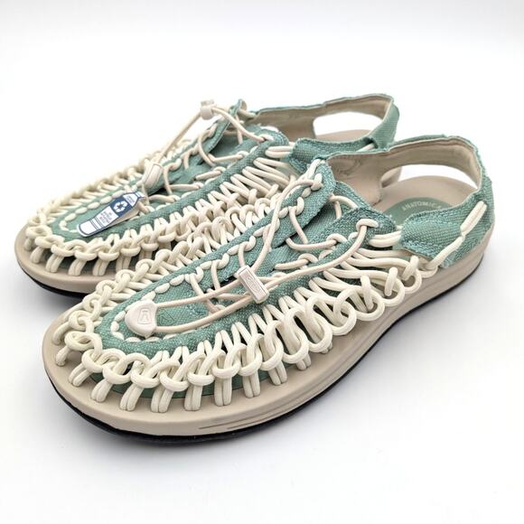 Keen Uneek Canvas Breathable River Trekking Sandals White/Green Size US10 EU40.5 - Picture 1 of 11